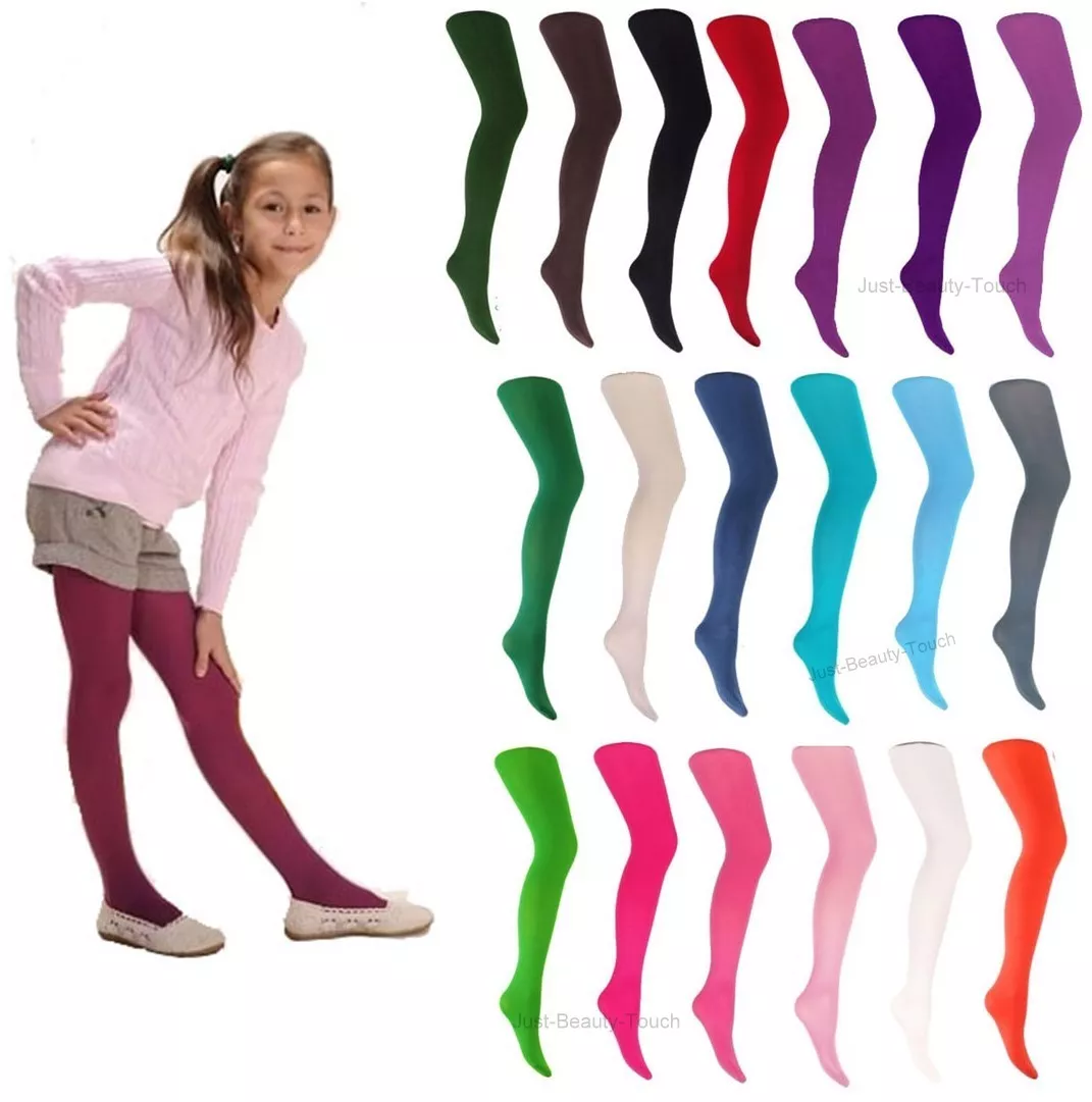 Girls Kids Tights Plain 40 Denier Microfibre Age 2-12 Various Colours  SemiOpaque