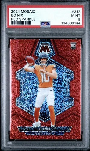 2024 Panini Mosaic Rookies Bo Nix #312 Red Sparkel PSA 9 Mint RC Denver Broncos