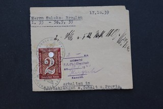 DR Teilzahlungszettel 1939 mit 2 RM Fiskalmarke
