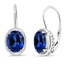 4.60 Cttw Created Sapphire Dangle Earrings For Women  925 Sterling Silver 