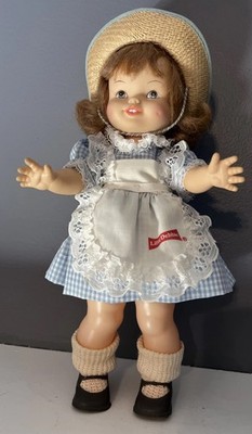 Little Debbie Maskottchen 11 Zoll Puppe Erdbeerblonde Haare blau Gingham Kleid 1984 sehr guter Zustand