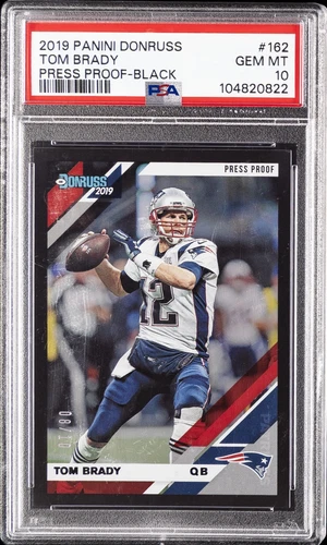 2019 PANINI DONRUSS PRESS PROOF-BLACK #162 TOM BRADY 8/10 PSA 10