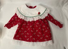 Vintage Bryan  Co Girls Christmas Dress With Lace Trim 3-6 Months 100 Cotton