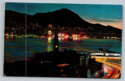1962 Hong Kong Victoria Harbour Night View Clock Tower Postcard K. P. Yuen