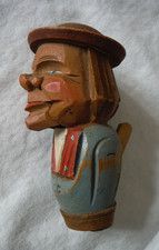 Vintage ANRI Hand-Carved & Hand-Painted Wood Mechanical Stopper, 4" h *As Found