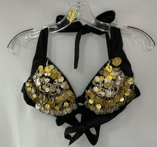 Belly Dancer Top In Black Embellished with Silver/Gold Coins and Charms