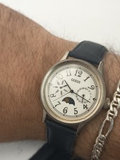 Vintage GUESS Moonphase Calendar Watch 36mm White Dial Men’s Quartz Japan