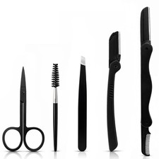 Mnvhoky 5-in-1 Eyebrow Grooming Kit with Razor, Scissors  Tweezers   Black