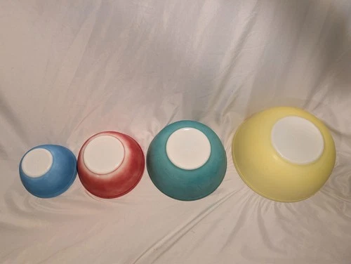 Vintage Pyrex Primary Colors Nesting Mixing Bowls, 401/402/403/404 as-is loved!