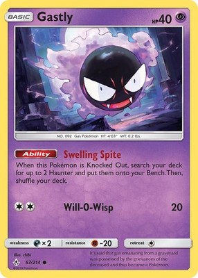 Gastly (67) (67/214) Common NM SM10 SM - Unbroken Bonds Pokemon TCG