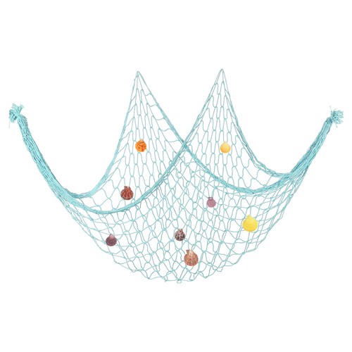 Fishing Net Decor, 80" x 60" Fish Net Decor with Sea Shells, Blue - Picture 1 of 6