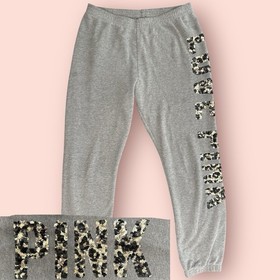 Victoria’s Secret Love Pink Medium Jogger Sweatpants Gold Sequins Leopard Y2K