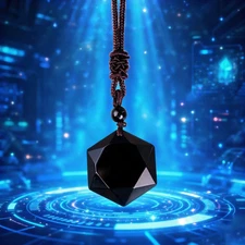 Black Obsidian Hexagram Pendant Energy Protection Amulet Unisex Necklace
