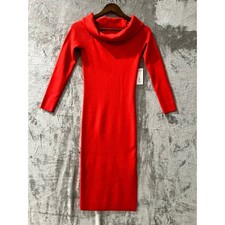 NWT Basic Elements Vibrant Red Cowl Neck Sweater Dress Size Small Open Back