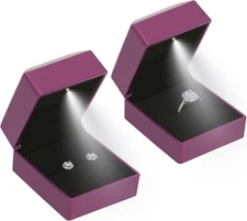 LETURE 2 Pieces Ring Earring Gift Box with LED light, Elegant Velvet Purple 