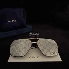 Gucci GG1676S Gold Aviator Sunglasses Silver Mirror Monogram Lens 61mm