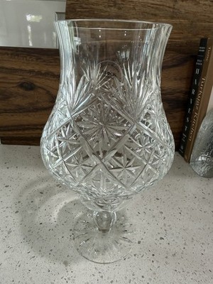 BLOCK Hurricane Lamp & Candle Holder Olympic Round  Crisscross Cut Crystal 10.5 