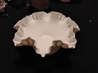 Vintage Fenton White Milk Glass Hobnail Ruffled Edge Pedestal Candy Dish Bowl