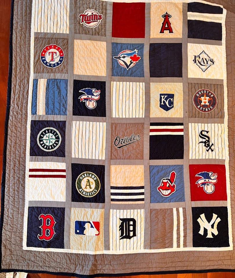 Pottery Barn Quilt Bedspread American League MLB Baseball PB Teen Twin - Image 2 of 4