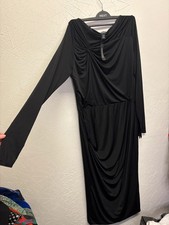 Boohoo Black Ruched Long Sleeve Midi Dress Size 20 NWT