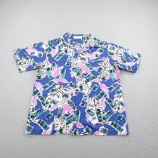 Vintage Hilo Hattie Shirt Mens XL Blue Floral Hawaiian Aloha Camp Button Up