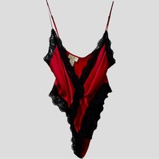 NWT Vintage Victoria's Secret Gold Label Silk Lace Teddy Rare Red / Black Large