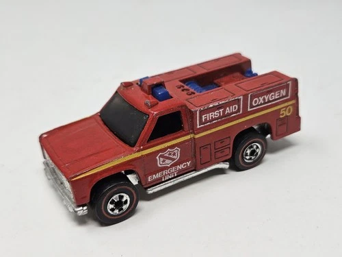 Vtg. 1974 Hot Wheels Redline Emergency Unit Fire Truck #50 Red Mattel Hong Kong