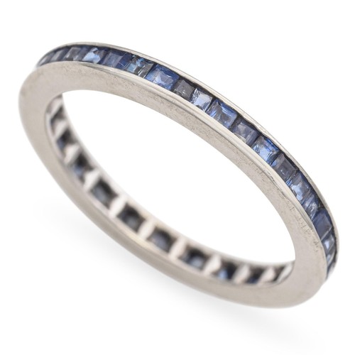 Vintage 14k White Gold Channel Set Sapphire Eternity Band - Picture 5 of 6