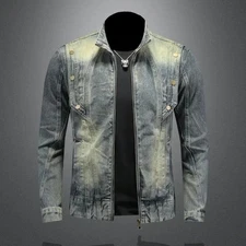 Luxury Men Denim Jacket Fashion Loose Casual Trendy High Street Retro Jean Coat