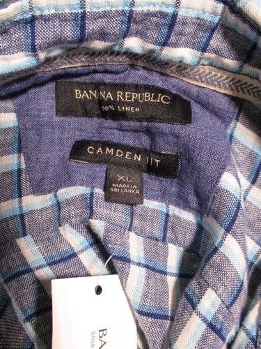 Banana Republic Men's Button Short Sleeve Linen Shirt, Gray Plaid, Size XL, New - Picture 4 of 7