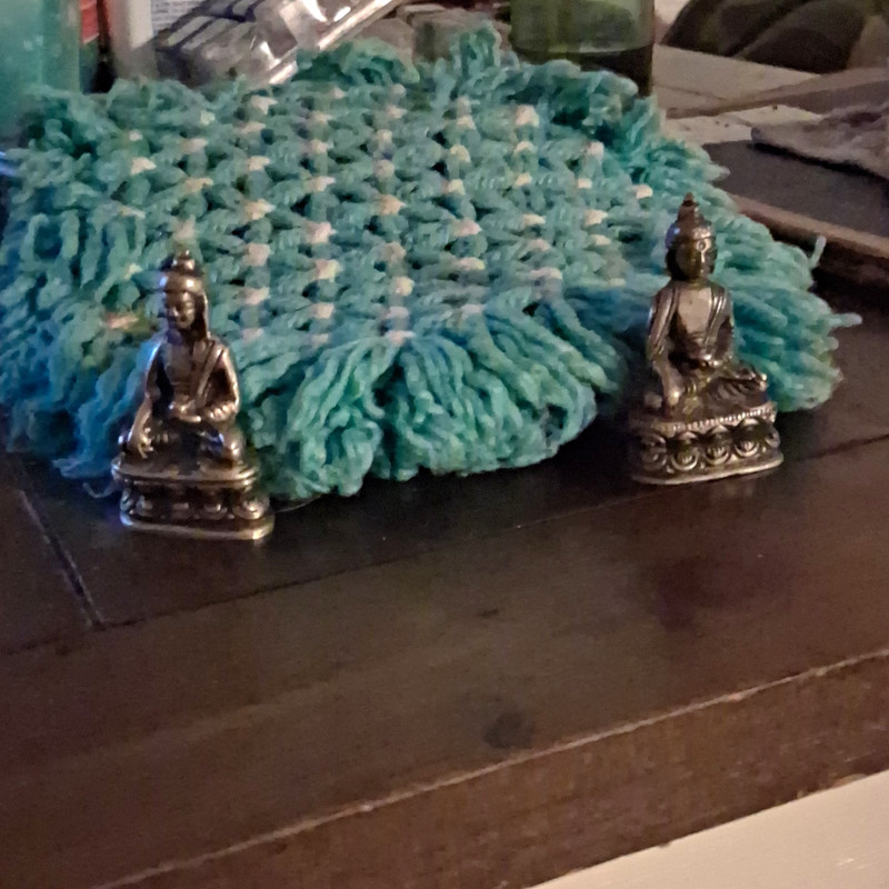 Lot of 2 Small Metal Seated Buddha Figurine Statues - Buddhism