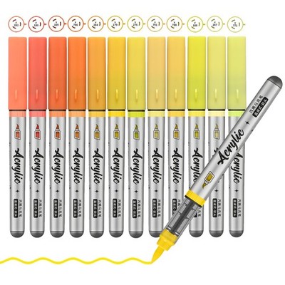 12 Colors Yellow Orange Acrylic Paint Pens Artist Brush Tip Markers Set