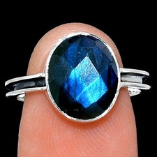 Natural Blue Labradorite Checker 925 Sterling Silver Ring s.8 Jewelry R-1056