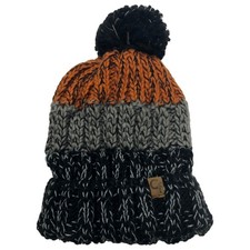 Boys Fleece Lined Orange Gray Black Striped Knit Winter Stocking Cap Hat