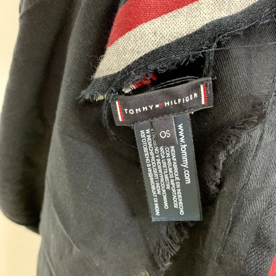 Tommy Hilfiger Negro Bufanda Envoltura 76x23" Unisex Rayas Flecos OS Informal #A49 Foto 3 de 3