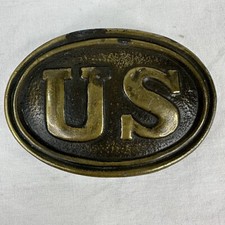 CIVIL WAR US BELT BUCKLE REPRODUCTION piece BRASS HEAVY Patina vtg reenactment