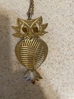 Signed Vintage 1960's Alan Jewelry Gold Tone Owl Pendant On Gold Rope Chain — photo 3