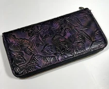 LOVESHE Purple Iridescent Floral Women's Wallet Zip Around Clutch Purse Flowers