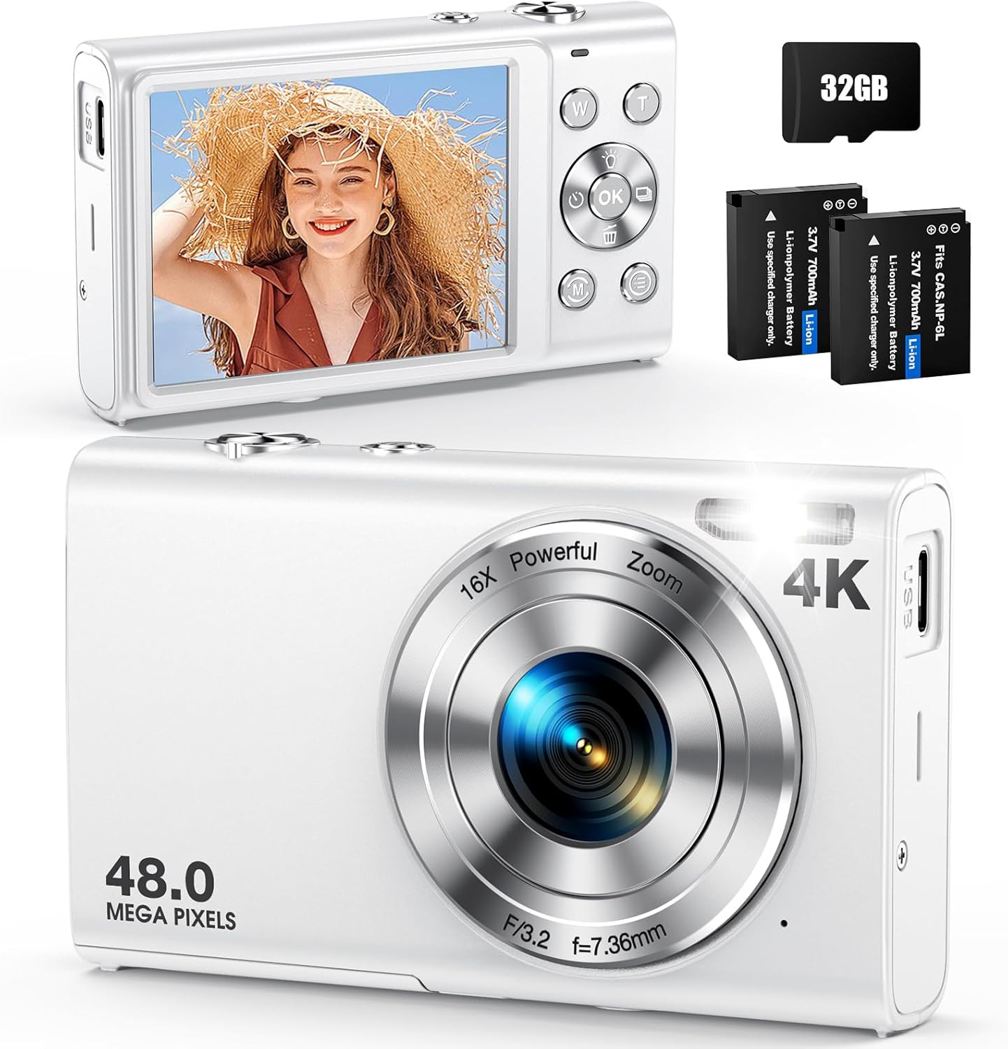 Digital Camera, Autofocus 48MP UHD 4K Vlogging Camera 16X Digital Zoom, Portable