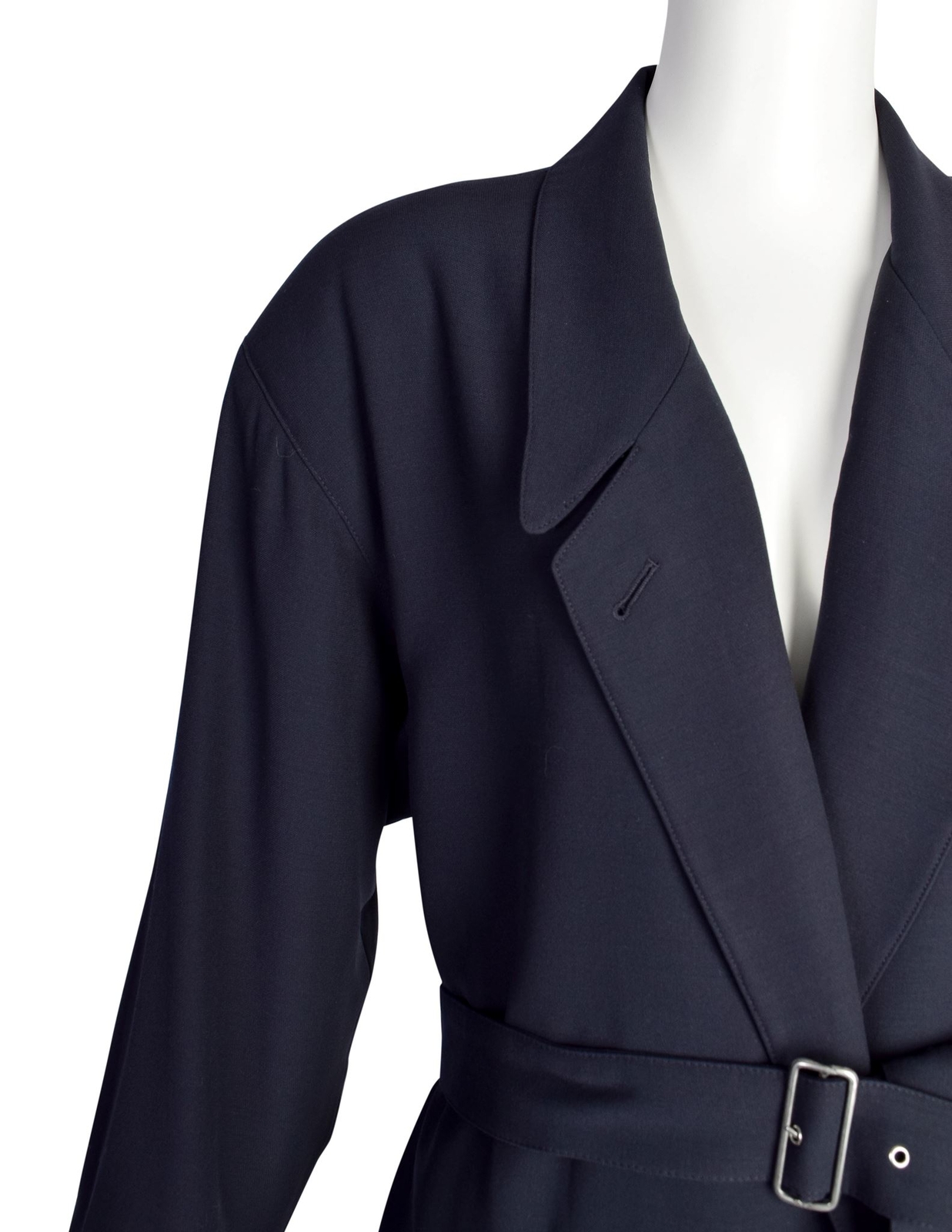 Jean Paul Gaultier Vintage Early 1980s Dark Blue Wool Gabardine Belted Trench Co image 4