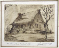 Vintage "Old Homestead Lakeside" Signed Etching Roland Country Cabin