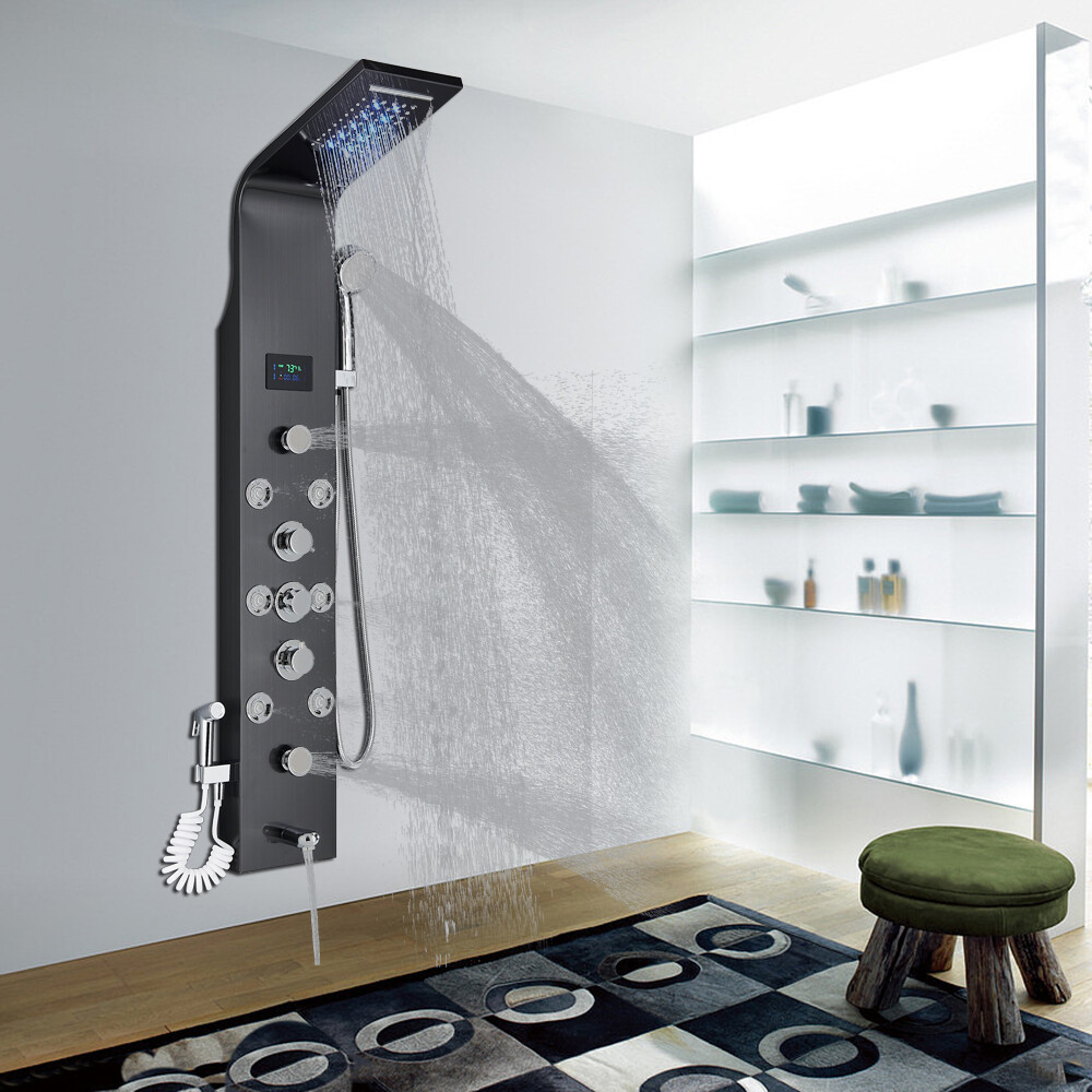 Rubbed Bronze Led Shower Panel Rain&waterfall Tower Massage System