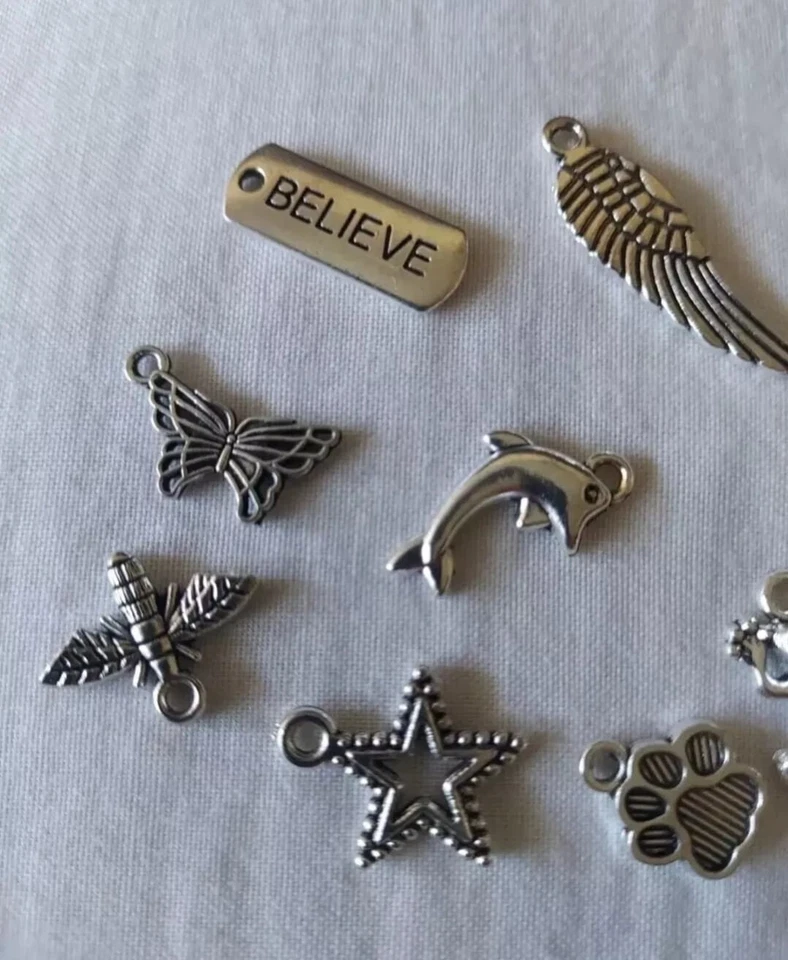 10 Pezzi Di Ciondoli In Lega Di Metallo Argento Per Braccialetti FAI Da Te 0318 - Immagine 4 di 4