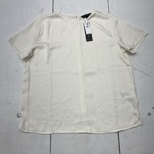 Banana Republic Ivory Sheer Satin Short Sleeve Blouse Elevated Basic Women  s S