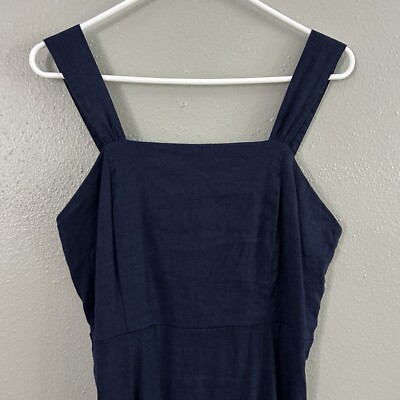 Halston Navy Blue Linen Blend Smocked Back A-Line Sleeveless Dress Size 8 |  eBay