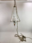 Vintage Milk Glass Hanging Light Hurricane Lamp Farmhouse Brass Wooden Knob