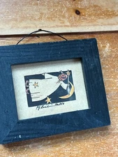 Artist Signed Pumpkin Head Ghost Print in Black Painted Wood Frame Under Glass