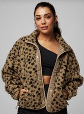Sz Medium Fabletics Tahoe Teddy Jacket Large Abstract Cheetah Dark Twill Cropped