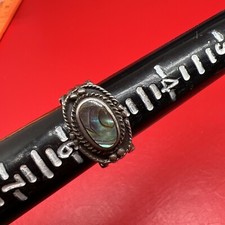 Vintage Sterling Silver Size 5.5 Abalone Mother of Pearl Signed 925 R29 