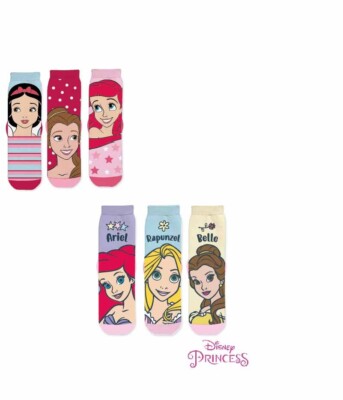 Disney Princess Socken 3er Pack 3 Größen 2 Designs 3 Paar Arielle Rapunzel Belle NEU